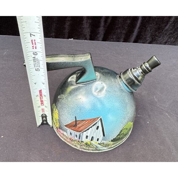 Beautifully Hand Painted Tea Kettle Pot Folk Art Farm Barn Rustic Bar Cave NC - Picture 10 of 12